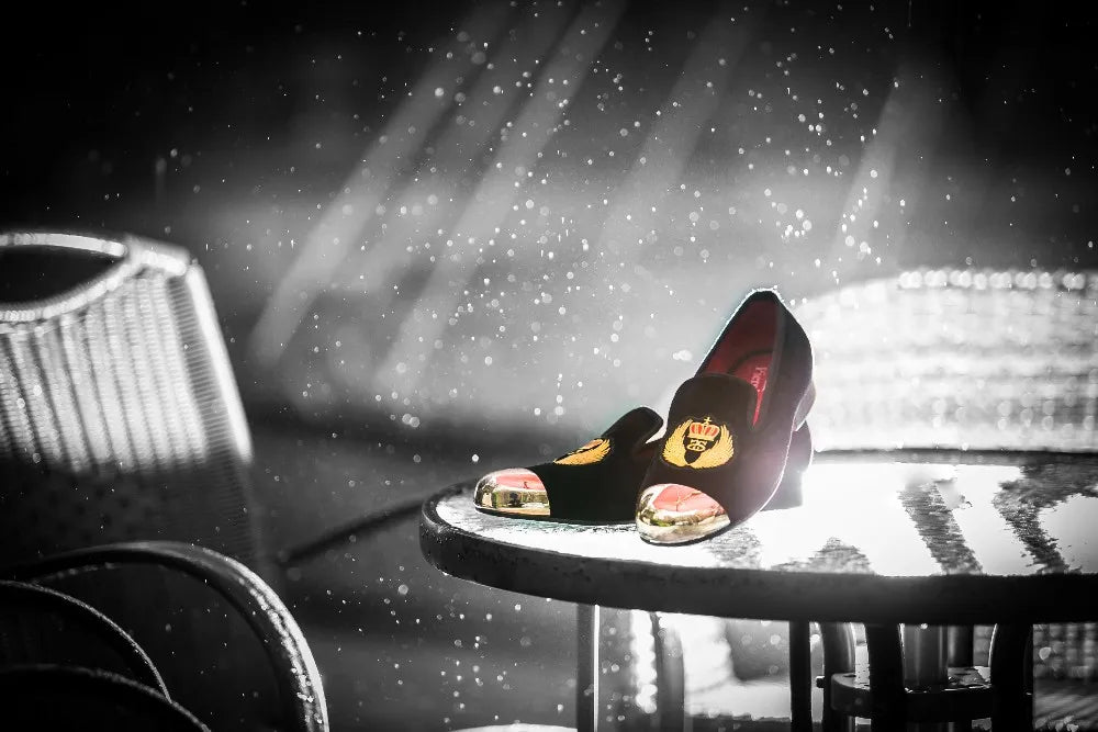 Piergitar 2019 New Style Men Velvet Shoes Metal toe with handwork embroidery Smoking Slipper Men's Flats shoes plus size