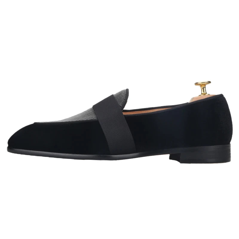 Piergitar 2021 New Style Black Velvet Men Moccasin Handmade Riband Men's Loafers Red Color Bottom Man Flats Shoes Plus Size