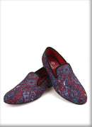 Men's smoking slippers and party shoes with cashew flowers on velvet in plus size.