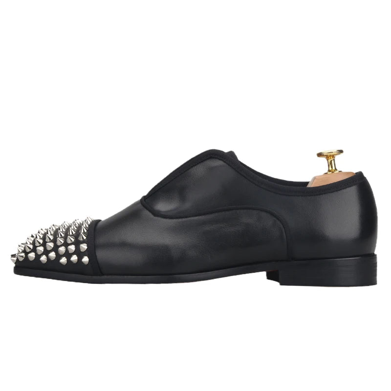 New Genuine Leather Mens Oxford Shoes With Studs Toe Italian Design For Party And Wedding Plus-Size