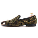 Piergitar gold metal toe and crystal men loafers handmade men's leather smoking slippers party and wedding men dress shoes