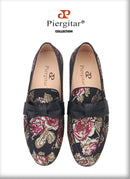 Piergitar 2021 New Style Floral Printed Silk Men Moccasin Handmade Leather Butterfly-Knot Men's Loafers Plus Size Man Flat Shoes
