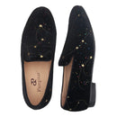 Piergitar 2021 Black Velvet Gold Dot Print Moccasin Handmade Men's Loafers British Classic Style Smoking Slippers Plus Size