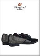 Piergitar 2021 Handmade Black Patent Leather Tassel Design Men's Loafers Classic Stitching Rhinestone Men Flats Red Color Bottom
