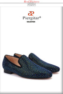 Piergitar 2020 men leather shoes with mixed colors rhinestones prom and banquet men casual loafers luxurious smoking slippers