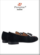Piergitar 2021 Men Loafers Velvet Stitching Knit Man's Casual Shoes Handmade Tassel Male Smoking Slippers Man Flats Plus Size