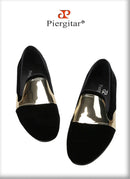 Piergitar Handmade Men Velvet Shoes With Across Gold Metal Buckles For Formal Suit Wear Fashion Party Slip-On Loafers Plus SIze