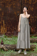 Cotton Linen Long Spaghetti Strap Dress
