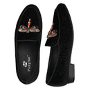 Piergitar 2022 Handmade Rhinestone Sequin Dragonfly Embroidered Patch Men's Loafers British Style Retro Moccasins Slip-On Shoes