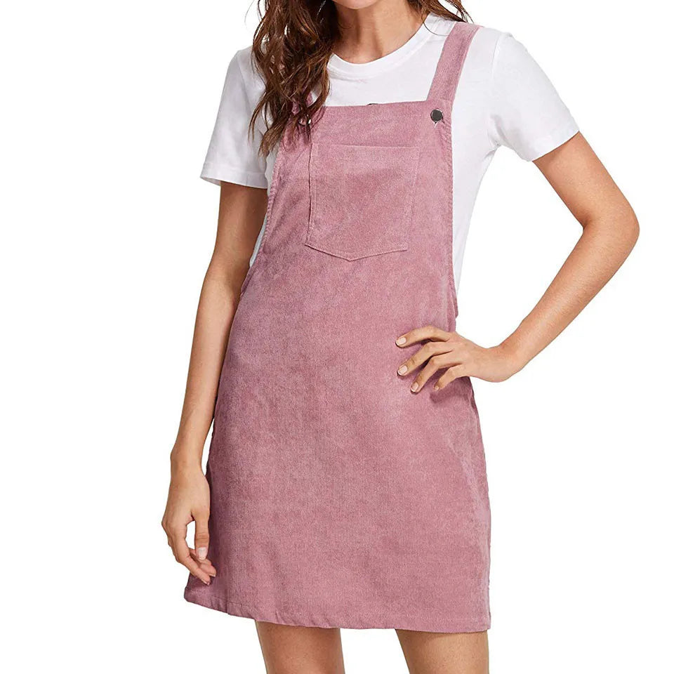 New Women's Suspender Skirt Corduroy Spring and Autumn Fashion Pocket Strap Adjustable Casual Strap Short Dress