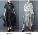 Stripe Print Mid Length Buttoned Midi Dress