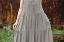 Cotton Linen Long Spaghetti Strap Dress