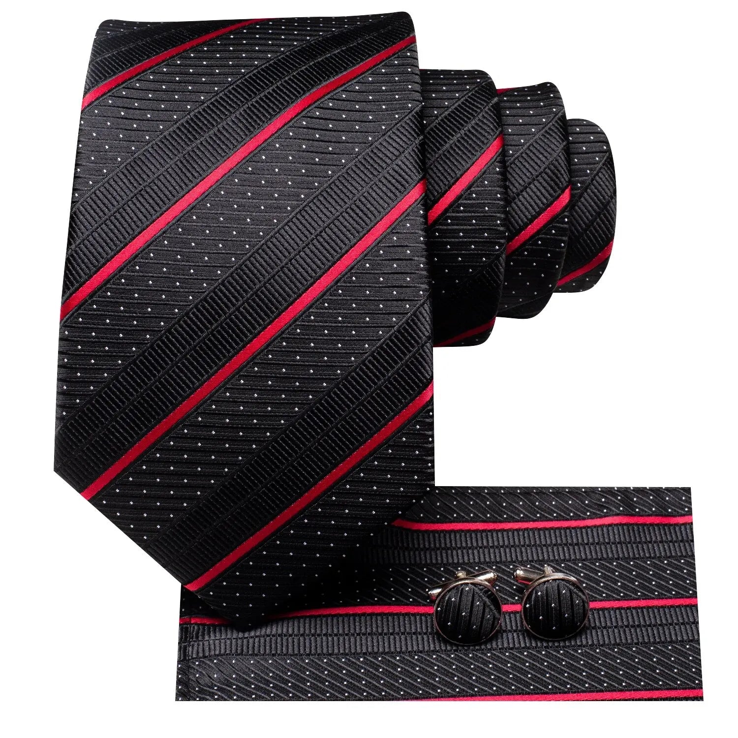Hi-Tie Striped Black Red Gold Green Silk Wedding Tie For Men Handky Cufflink Gift Men Necktie Fashion Designer Business Party