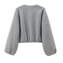 TRAF Outerwears Cropped Bomber Jacket Women Autumn Long Sleeve Faux Wool Coats For Woman Winter Zip Up Gray Beige Short Coats
