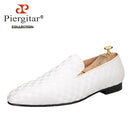 Piergitar 2022 Four Colors Checkerboard Print Silk Handmade Men's Loafers Classic British Style Man Smoking Slippers For Party