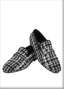 Luxury Brand Black and White Knitted cotton Men's penny Loafers British Classic Slip On Smoking Slippers