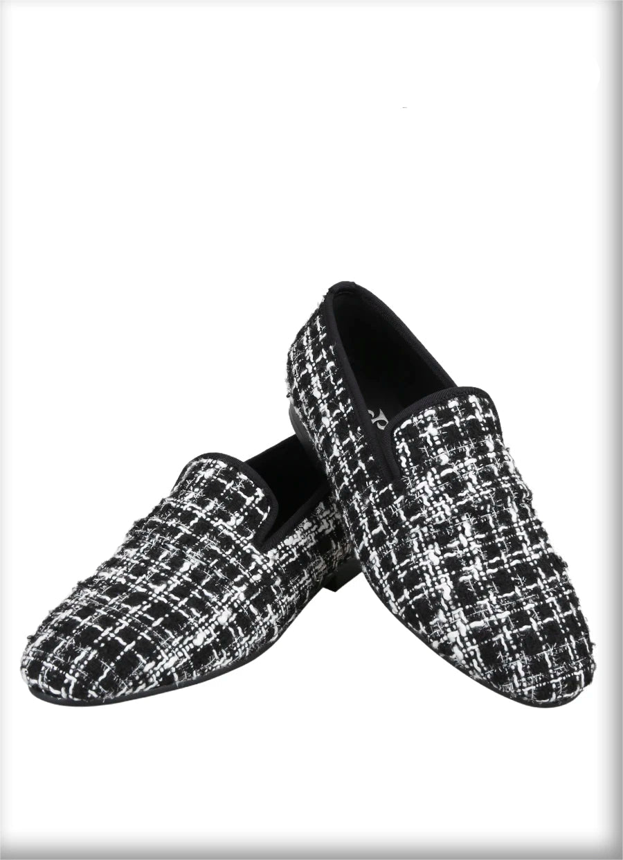 Luxury Brand Black and White Knitted cotton Men's penny Loafers British Classic Slip On Smoking Slippers