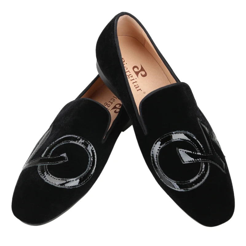 Handmade Black Velvet Shoes Featuring "LOVE", Leather Letters for Fashion Party CL Same Style Men's Loafers