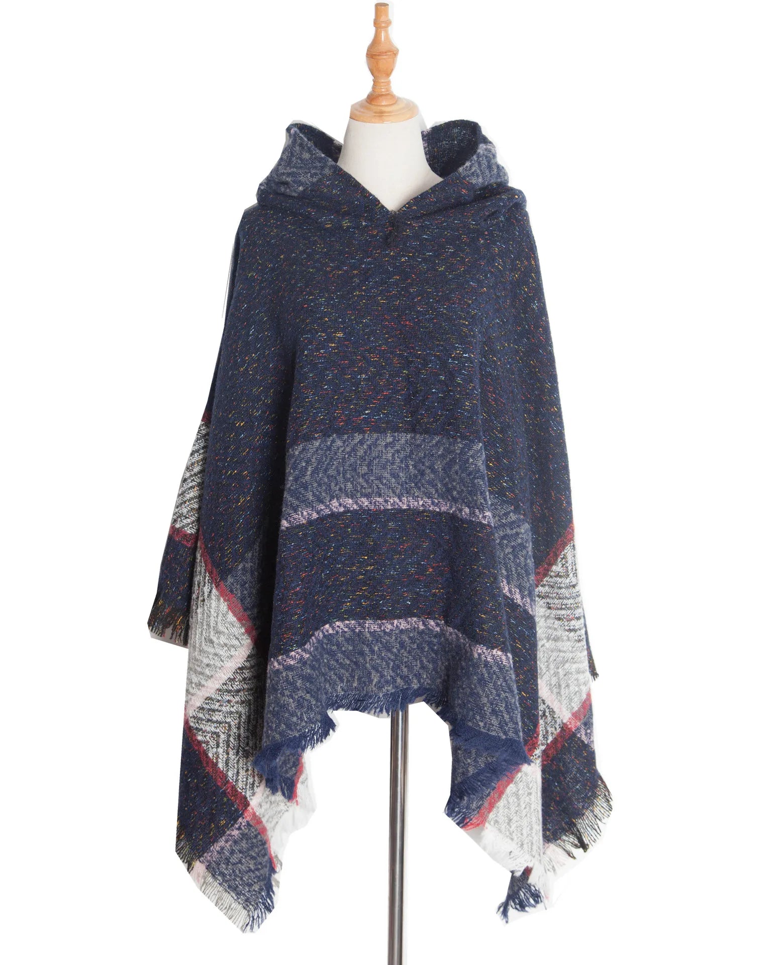 New Autumn Winter Fishbone Pattern Women's Hooded Cape Pullover Cape Women Poncho Lady Capes Black Cloaks