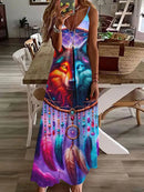Women's Long Spaghetti Strap Tribal Pattern Dress