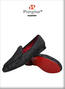 Piergitar 2022 New Black And White Color Three-Dimensional Thread Flower Silk Men's Loafers Handmade Moccasin For Party/Wedding