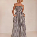 2025 Women's Summer Style Striped Rubber Elastic Sexy Big Swing Bag Suspender Dress Club Clothing Vestidos