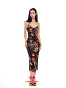 Black Tropical Maxi Dress 2025 Women Sleeveless Bodycon Mesh Dress Jungle Print Backless Evening Dress Dark Flora Aesthetic
