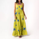 Imcute Women Cute Embroidered Maxi Dress Beach Dress Summer Boho Ruffle Long Dress Spaghetti Strap Flowy Maxi Dress