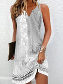 Women's dresses Summer fashion Stitching V neck Loose bohemian