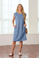 New Fashion And Multifunctional Temperament Round Neck Neck Sleeves Solid Color Summer Dress