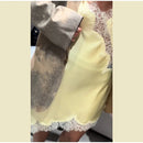 Sexy Sling Dress Women V Neck Hollow Out Backless Patchwork Lace