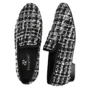 Luxury Brand Black and White Knitted cotton Men's penny Loafers British Classic Slip On Smoking Slippers