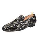 Mens smoking slippers handmade with leather insoles and gold and black glitter beads