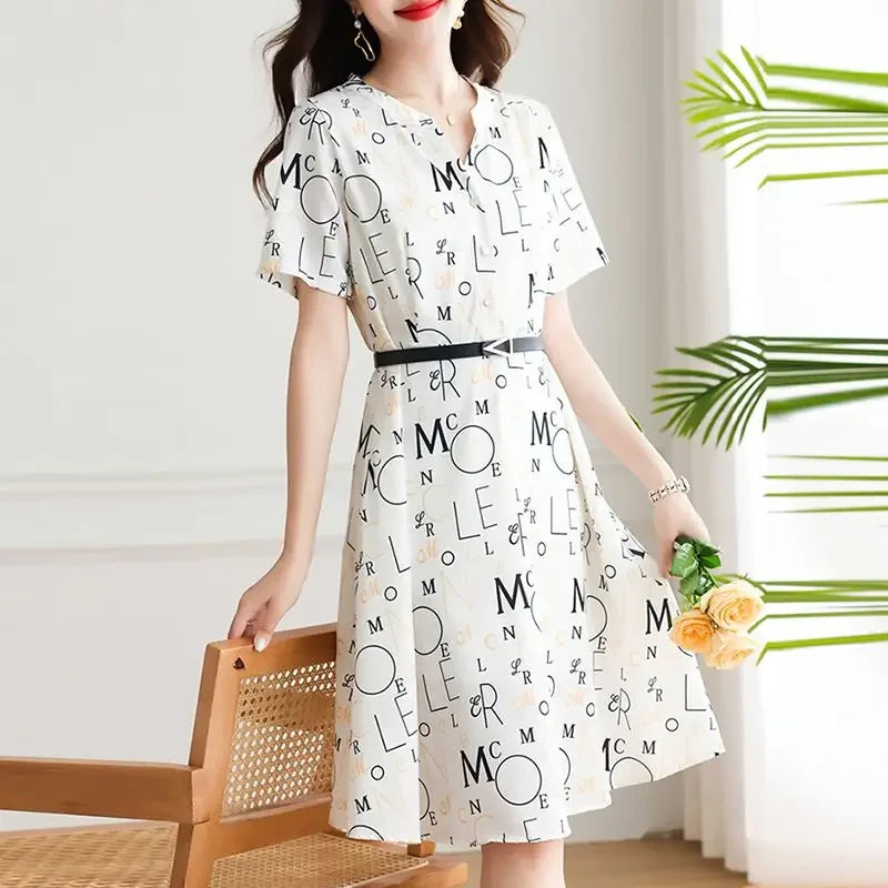 Midi-length Satin Woman Dress with chiffon