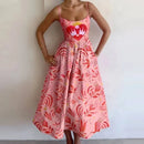 Women's Party Dresses with Sleeveless Low Cut A-line Dresses and Spaghetti Straps in Trendy Prints
