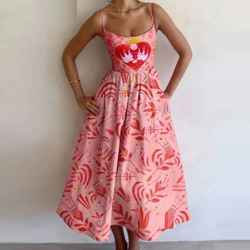 Women's Party Dresses with Sleeveless Low Cut A-line Dresses and Spaghetti Straps in Trendy Prints