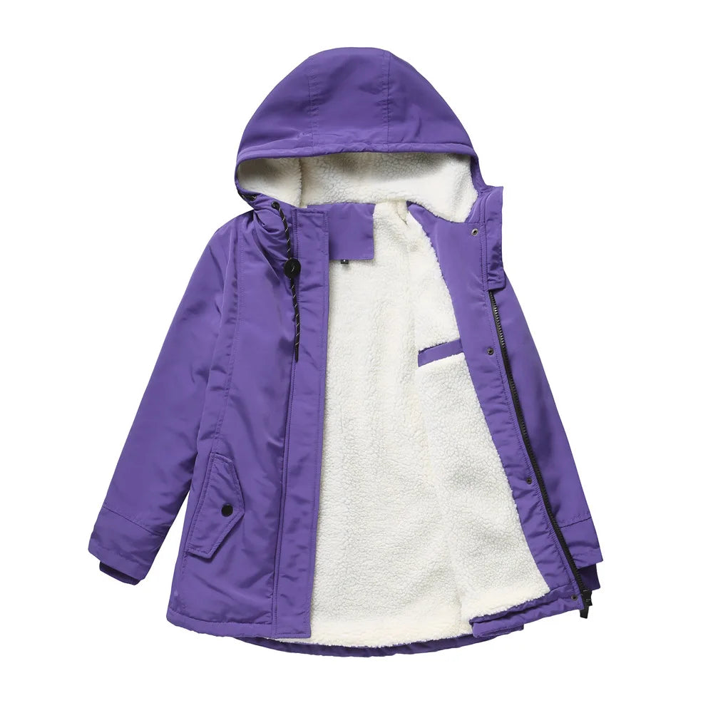 Women's Warm Hooded Parkas, Thick Plush Coats, Female Mid-Long Cotton Jacket, Winter Outwear, Big Size, S-5XL