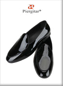 Piergitar Classic Style Black Patent Leather Slip-On Loafers For Party And Wedding Handmade Men's Dress Shoes Luxury Red Bottom