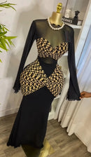Women Houndstooth Printed Long Sleeve Draped Ruched Bodycon Mini Dress