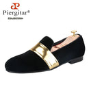 Piergitar New Style Handmade Men Velvet Loafers With Gold Patent Leather Crossbands Fashion Party And Wedding Male Dress Shoes