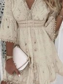 Women's White Hollow Lace up Mini Dress