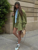 Solid Color Lapel Suit Woman Loose Long Sleeves Double Breasted Jackets Casual Versatile Chic Women's Spring Summer New Coats