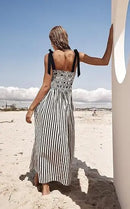 2025 Women's Summer Style Striped Rubber Elastic Sexy Big Swing Bag Suspender Dress Club Clothing Vestidos