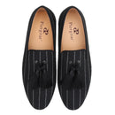 Piergitar 2022 New Striped Design Oxford Fabric Men Slip-On Shoes Handmade Tassel Men's Loafers Classic Male Smoking Slippers
