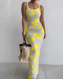 Gradient Printed Long Dress Summer New Women's Fashionable Printed Sexy Sleeveless Suspender Slim Fit Hip Hugging Long Dress