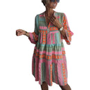 Women V Neck Three Quarter Sleeve Pullover Dress