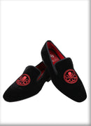 New Style Black Velvet Moccasins Embroidered Skull Design Slip-On Smoking Shoes for Men