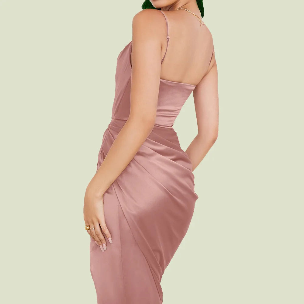 Satin Drawstring Spaghetti Strap Backless Dresses