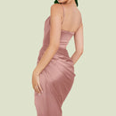 Satin Drawstring Spaghetti Strap Backless Dresses