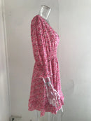 New Mid length Dress Waist Pullover Bohemian Printed Short Sleeve Fragmented Flower Dress